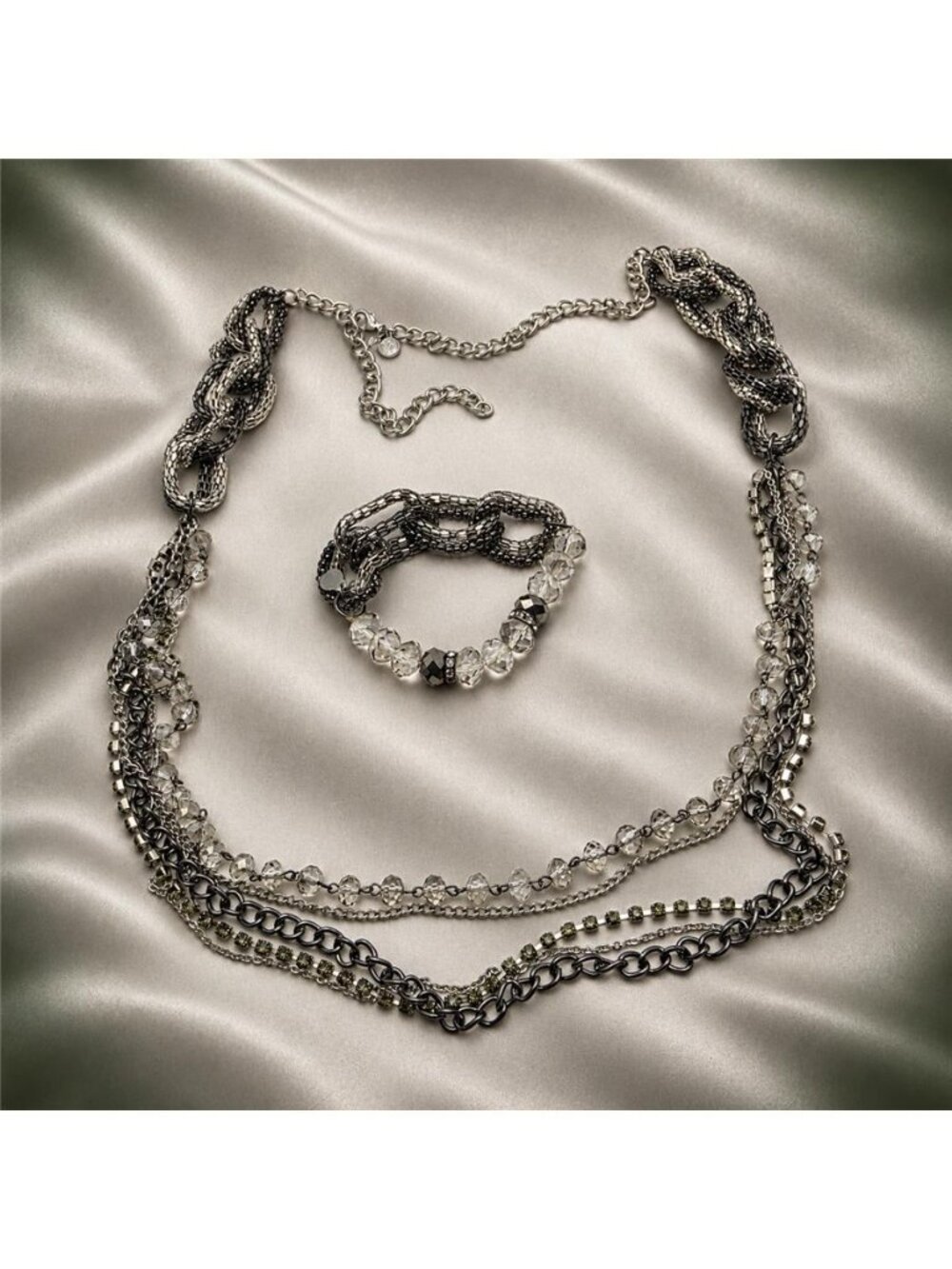 Simply Vera Vera Wang 5 Strand Crystal Chain Necklace Bracelet Set Green 37"